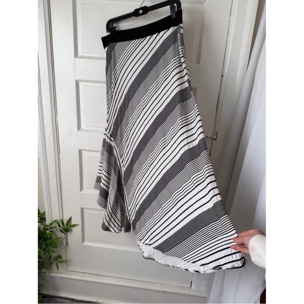 Chicos Flowy Midi Skirt Handkerchief Hem Trapeze Coastal Black‎ White Stripes - Picture 9 of 16